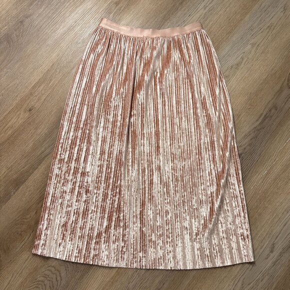 Beyond Yoga Uptown Pleated Skirt champagne velvet XS midi rose gold CK5105 - Picture 10 of 10